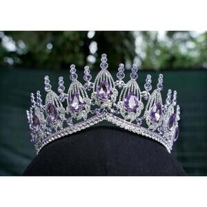 Ornate Silver Purple Crystal Tiara Bridal Crown Birthday Wedding Gift Pageant